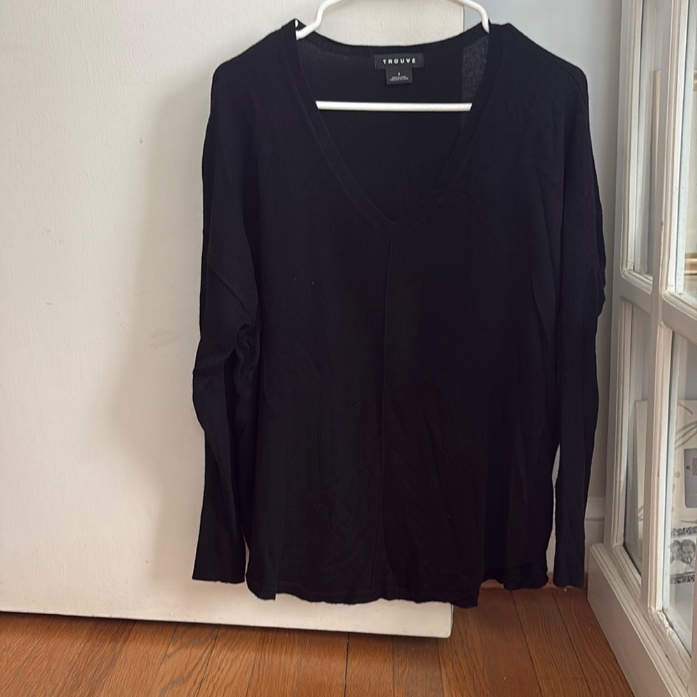 Trouvé Black V-Neck Long Sleeve Top Sweater Small